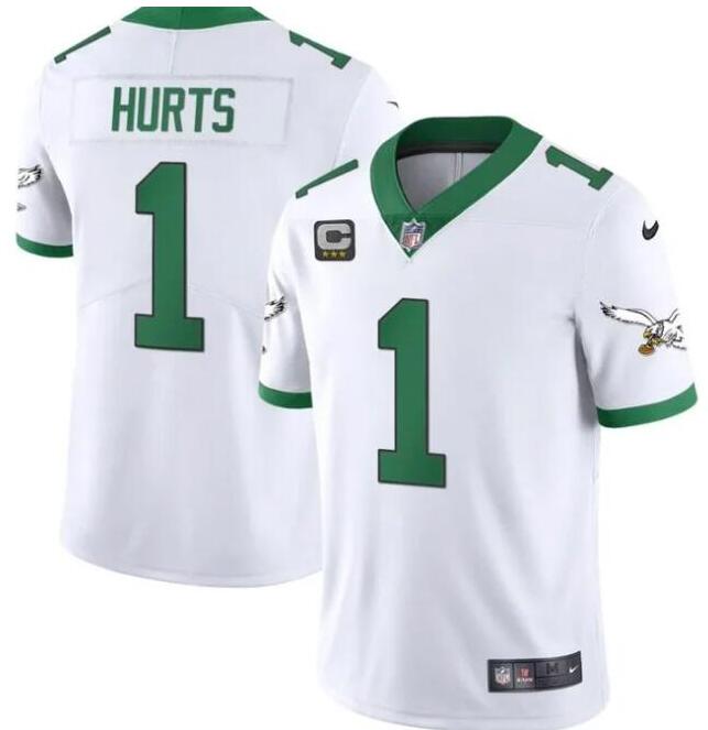 Men's Philadelphia Eagles #1 Jalen Hurts White Vapor Limited With 3-star C Patch Stitched Football Jersey